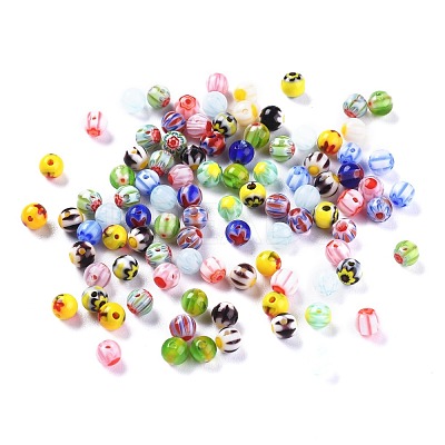 Handmade Millefiori Glass Round Beads X-LAMP-J038-4mm-M-1
