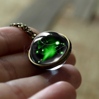 Double Glass Round with Constellation Pendant Alloy Chain Necklaces WG188F6-11-1
