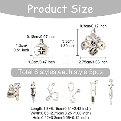40Pcs 8 Styles Medical Theme Tibetan Style Alloy Pendants TIBEP-YW0001-92-1