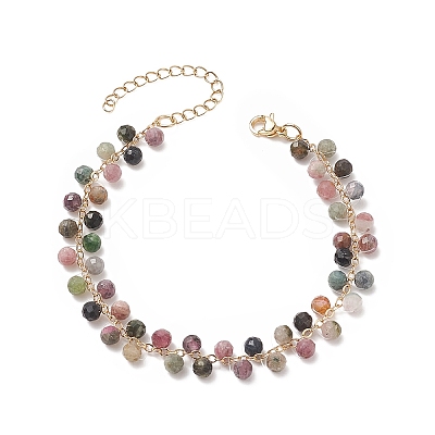 Natural Multicolor Tourmaline Round Beaded Charm Bracelet BJEW-TA00220-1