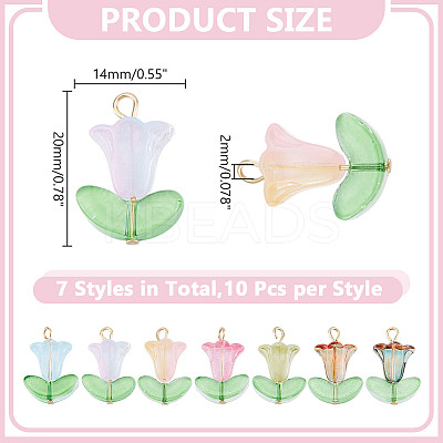 70Pcs 7 Colors Glass Pendants PALLOY-HY00107-1