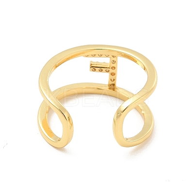 Clear Cubic Zirconia Initial Letter Open Cuff Ring RJEW-A012-01G-F-1