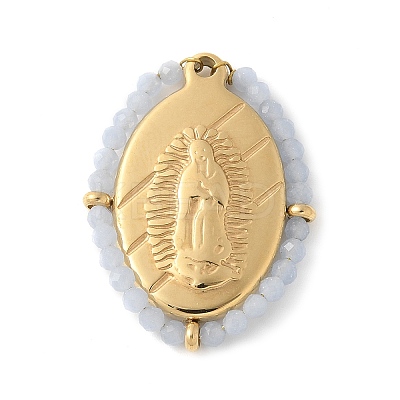 304 Stainless Steel Oval Embossed Jesus Pendants STAS-L022-490G-03-1