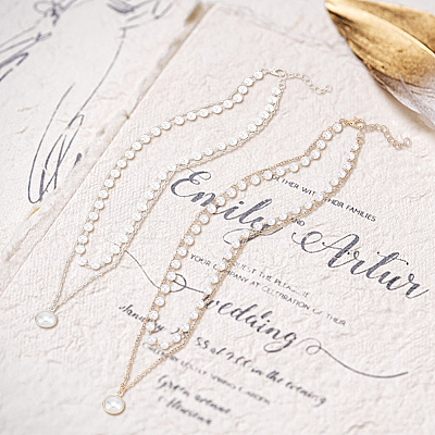 2Pcs 2 Colors Plastic Imitation Pearl Pendants Double Layer Necklaces Set NJEW-AN0001-11-1