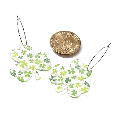 Acrylic Clover Hoop Earrings EJEW-M074-04P-1