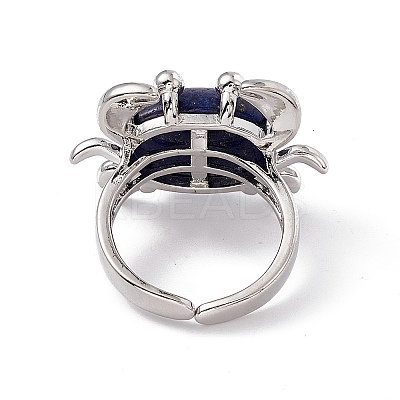 Natural Lapis Lazuli Crab Open Cuff Ring RJEW-I090-01P-11-1