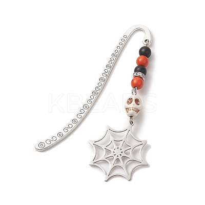 Halloween Theme Coffin Spider Web Alloy Hook Bookmarks AJEW-JK00217-1