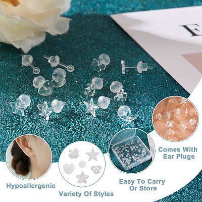 60 Sets 6 Style Star & Flower & Bowknot & Heart & Clover & Ball Tiny Resin Stud Earrings with Ear Nut for Women EJEW-BG0001-01-1