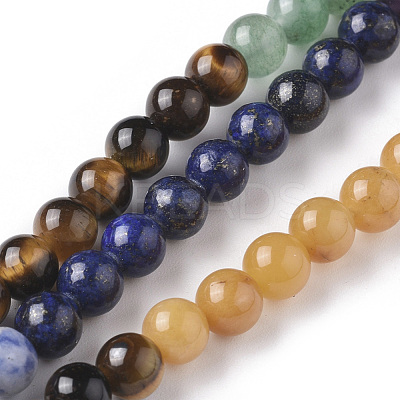 7 Chakra Theme Natural Red Rainbow Jasper & Yellow Aventurine & Tiger Eye & Green Aventurine & Blue Spot Stone & Lapis Lazuli & Amethyst Beads Strands G-F668-23-6mm-1