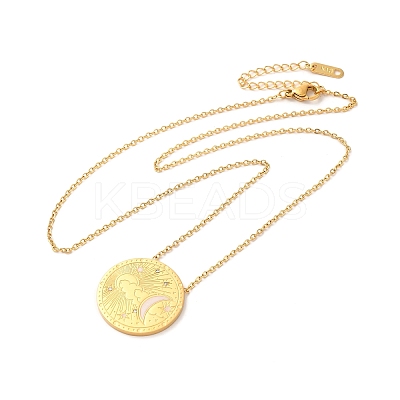 304 Stainless Steel Flat Round Pandant Necklace for Women NJEW-O126-01G-02-1