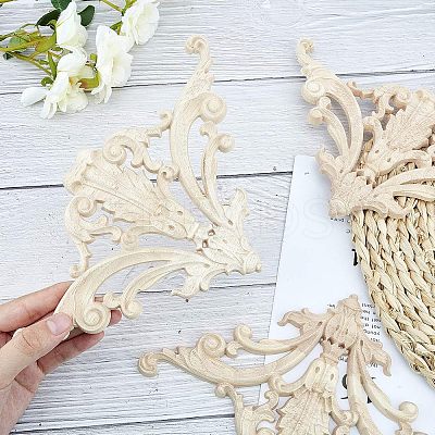 Natural Solid Wood Carved Onlay Applique Craft WOOD-FH0001-28-1