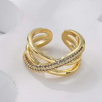 Brass Micro Pave Clear Cubic Zirconia Cuff Finger Rings RJEW-C120-16G-1