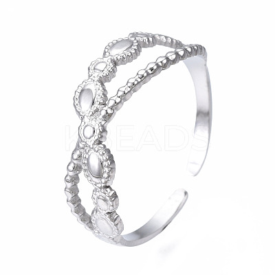 Non-Tarnish 304 Stainless Steel Criss Cross Open Cuff Ring RJEW-T023-71P-1