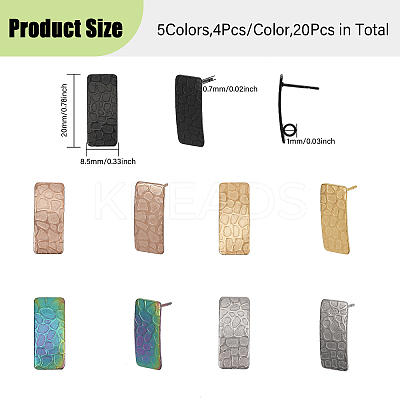 20Pcs 5 Colors 304 Stainless Steel Stud Earrings EJEW-CA0001-08-1