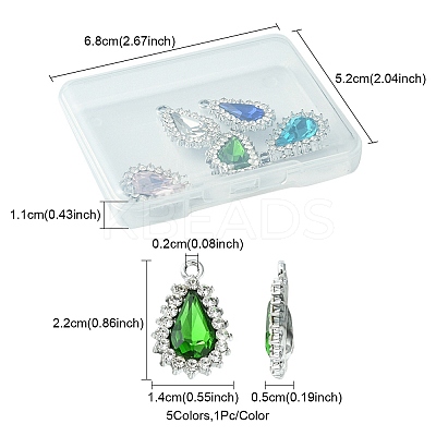 5Pcs 5 Colors Alloy Glass Pendants ALRI-YW0001-15-1
