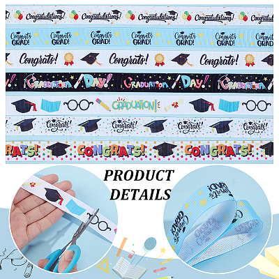 7Pcs 7 Styles Graduation Season Polyester Printed Grosgrain Ribbon OCOR-PH0005-02-1