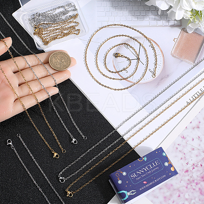 10Pcs 2 Colors 304 Stainless Steel Cable Chain Necklace NJEW-SC0001-25-1