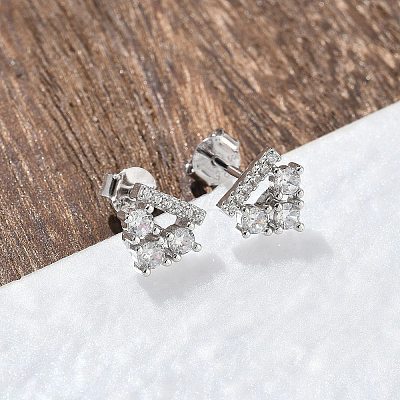 925 Sterling Silver Clear Cubic Zirconia Stud Earrings EJEW-Q032-01C-P-1