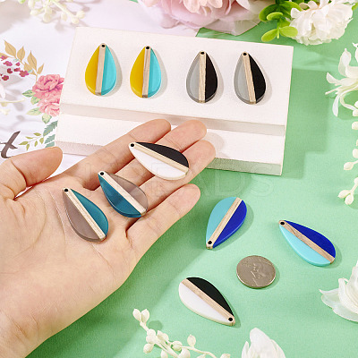 10Pcs 5 Colors Transparent & Opaque Resin & Wood Pendants RESI-TA0004-65-1
