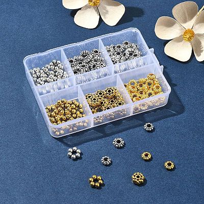 140Pcs 6 Styles Tibetan Style Alloy Spacer Beads FIND-FS0002-51-1