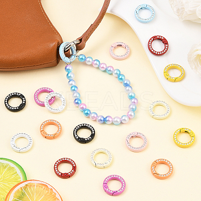 18Pcs 9 Colors Zinc Alloy Rhinestone Spring Gate Rings FIND-SC0019-50B-1