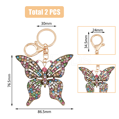 2Pcs Colorful Rhinestones Hollow Butterfly Alloy Pendant Keychain KEYC-HY0001-14-1