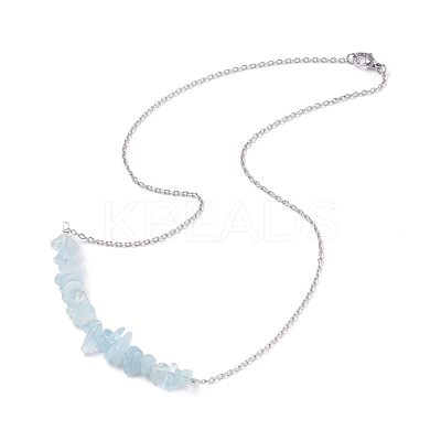 Natural Aquamarine Chips Beaded Jewelry Set SJEW-JS01231-07-1