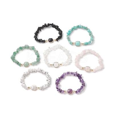 7Pcs 7 Style Natural & Synthetic Mixed Gemstone Square & Chips Beaded Stretch Bracelets Set for Women BJEW-JB09938-1