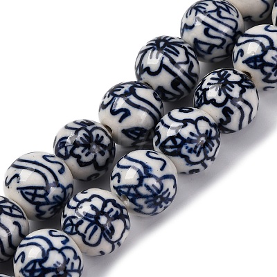 Handmade Blue and White Porcelain Beads Strands PORC-I027-04H-1