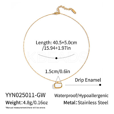 Minimalist 304 Stainless Steel White Enamel Rectangle Pendant Necklaces for Women BF7905-2-1
