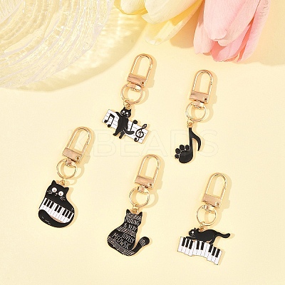 5Pcs Cat & Music Theme Alloy Enamel Pendant Decoration HJEW-FS00035-03-1