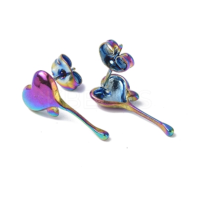 Ion Plating(IP) 304 Stainless Steel Melting Heart Stud Earrings for Women EJEW-F300-14MC-1