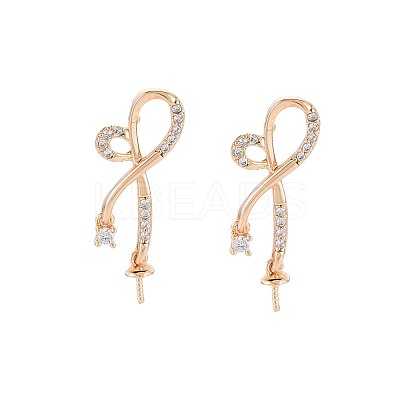 Brass Micro Pave Clear Cubic Zirconia Stud Earring Findings KK-S364-133-1