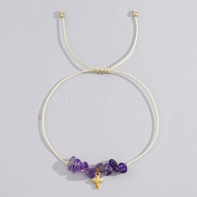 Bohemian Style Cross Natural Amethyst Braided Beaded Bracelets for Women XK2373-9-1