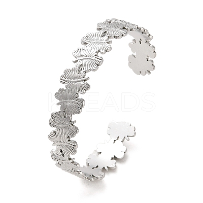Non-Tarnish 304 Stainless Steel Leaf Cuff Bangles BJEW-G694-10P-1