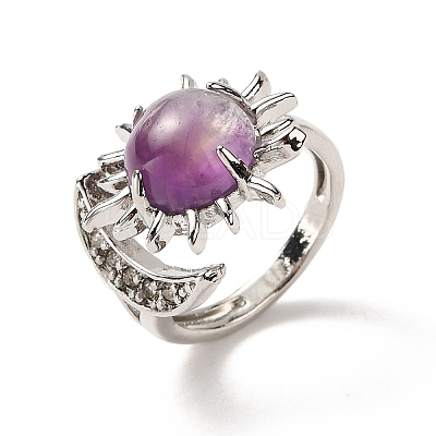 Natural Amethyst Sun & Moon Open Cuff Rings RJEW-K241-01P-08-1