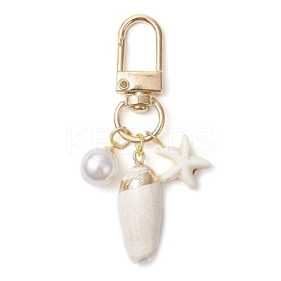 Spiral Shell & Synthetic Turquoise Starfish Pendant Decorations HJEW-JM03171-1