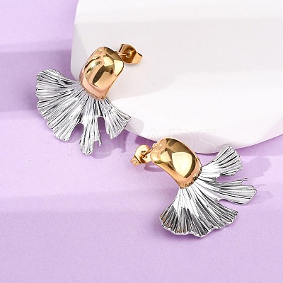 304 Stainless Steel Two Tone Stud Earrings for Women EJEW-A136-01C-GP-1