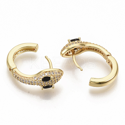 Brass Micro Pave Cubic Zirconia Huggie Hoop Earrings EJEW-S208-057A-1