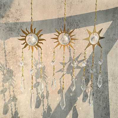 4Pcs 4 Styles Sun Metal Hanging Ornaments HJEW-CJ0001-21-1
