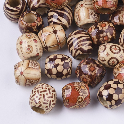 Printed Natural Wood Large Hole Beads WOOD-R251-01-LF-1