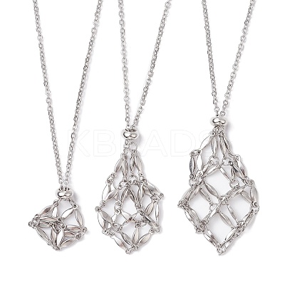 3Pcs 3 Style 304 Stainless Steel & Brass Macrame Pouch Empty Stone Holder for Pendant Necklaces Making NJEW-JN04442-1