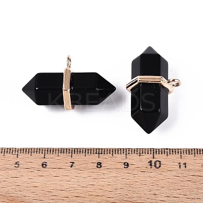 Natural Obsidian Double Terminal Pointed Pendants G-N345-09J-1