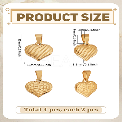 4Pcs 2 Styles 304 Stainless Steel Textured Pendants STAS-LP0004-44-1