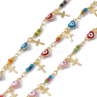Enamel Heart with Evil Eye Link Chains CHC-C003-25G-02-1