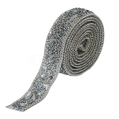 Rhinestone & Glass Seed Bead & Iron Curb Chain Ribbon DIY-WH0349-222-1