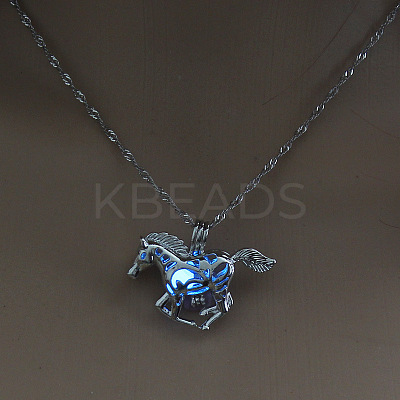 Alloy Horse Cage Pendant Necklace with Synthetic Luminous Stone LS-LUMI-PW0001-002P-B-1