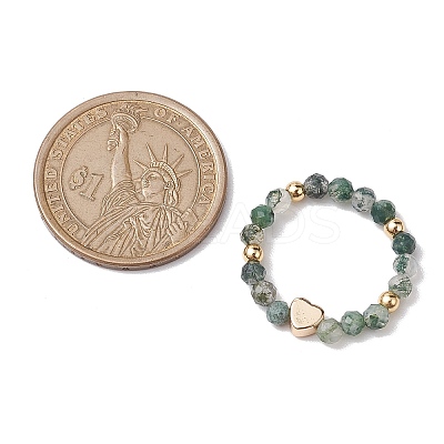 Round Natural Apatite & Green Aventurine & Amethyst & Moss Agate Beads Stretch Rings for Women RJEW-JR00714-01-1
