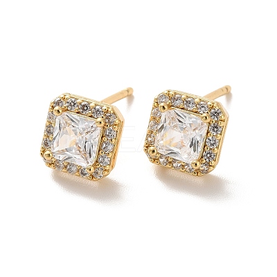 Clear Cubic Zirconia Square Stud Earrings EJEW-K093-19G-1