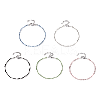 5Pcs 5 Color Glass Rhinestone Tennis Bracelets Set BJEW-JB09735-S-1